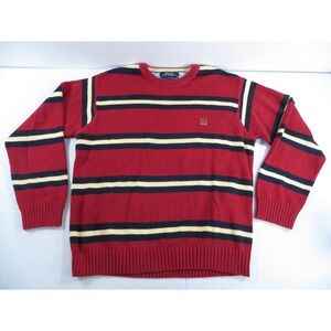 Tommy Hilfiger Mens Red Blue Yellow Striped Heavy Cotton Knit Sweater Size XL